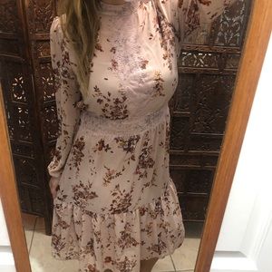 Floral Pale Pink Lace Trim Long Midi Dress Large